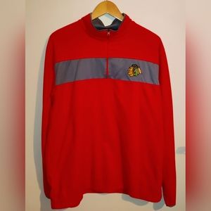 Majestic Men's Size Large Red Pullover Sweater Quarter Zip Chicago Blackhawks